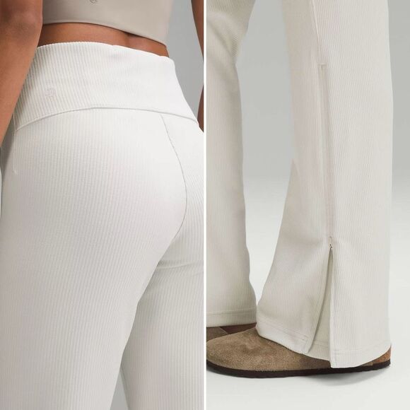 NWOT Lululemon Brushed Softstreme Rib Zip Flared Pant 32.5" Sz 8 Bone Athleisure - Picture 3 of 10
